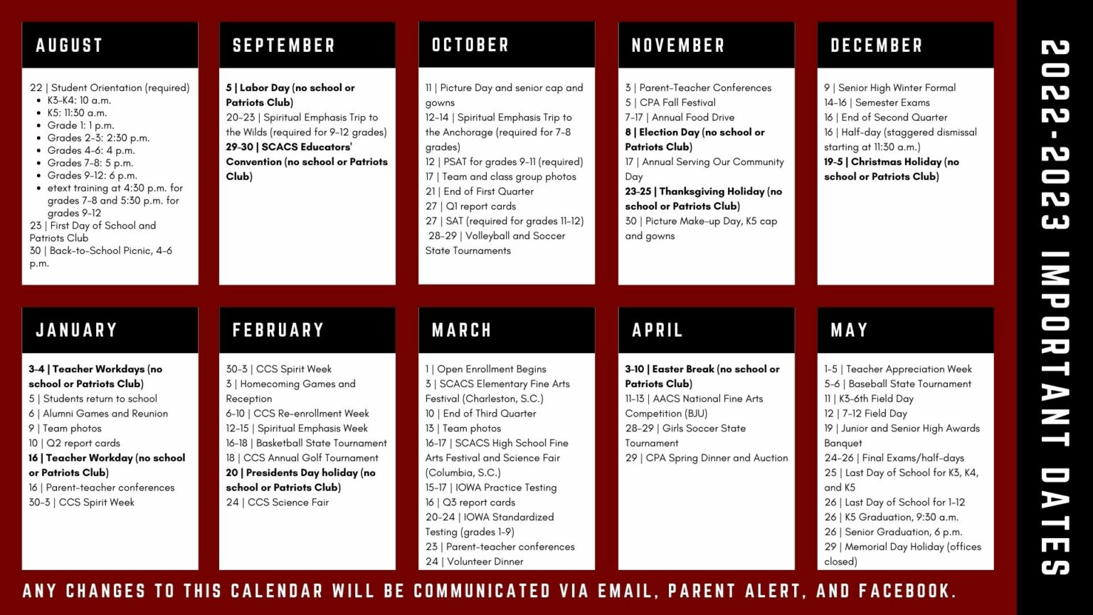 Calendar Calvary Christian School