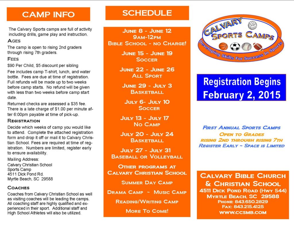 Summer Sports Camp Brochure p1 – Calvary Christian School