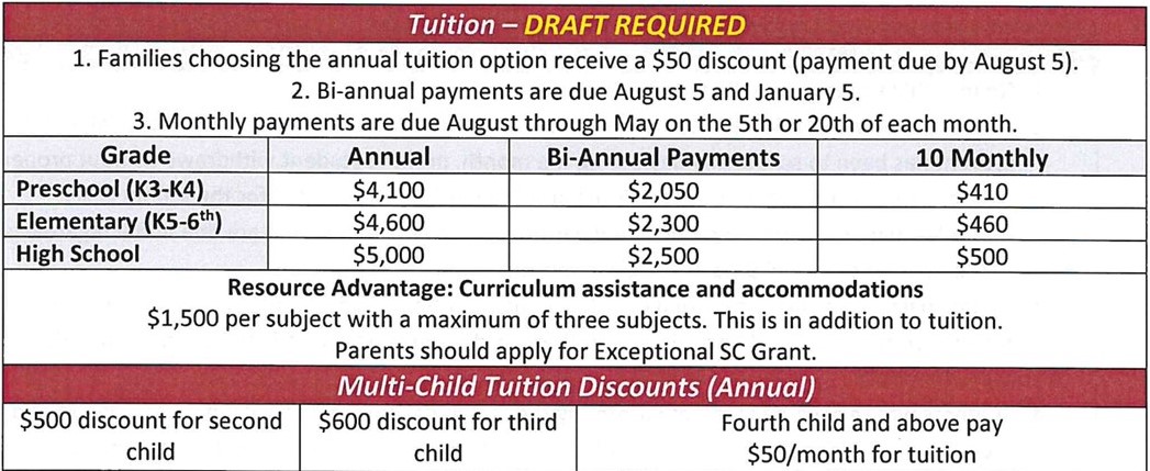 Tuition Fees and Schedule – Calvary Christian School